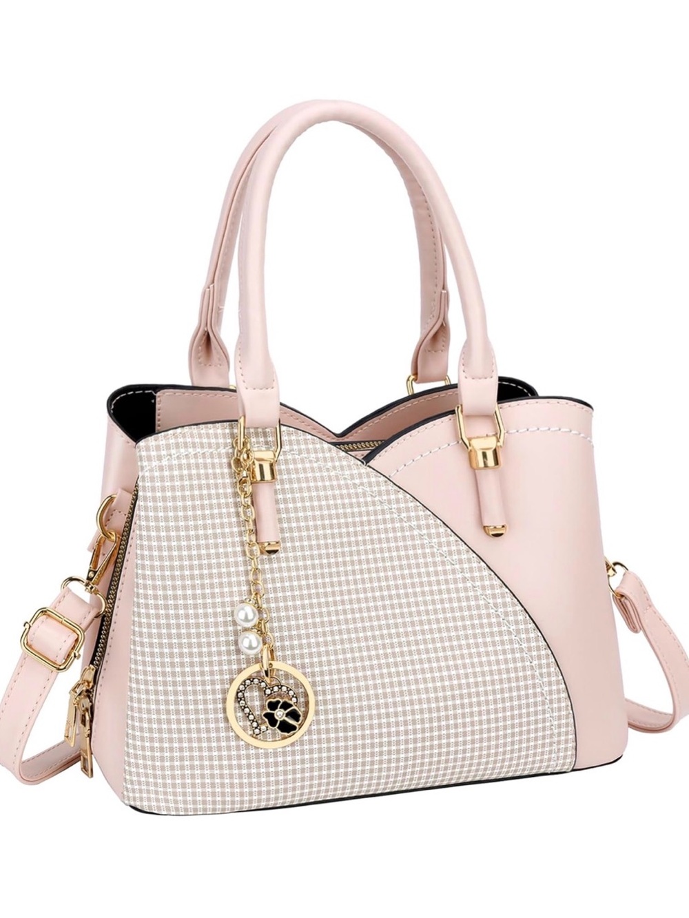 Women’s Blush Pink Pearl-Accent Satchel Bag
